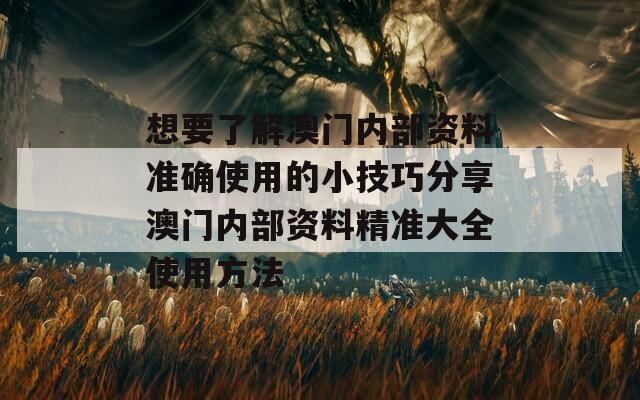 想要了解澳门内部资料准确使用的小技巧分享澳门内部资料精准大全使用方法