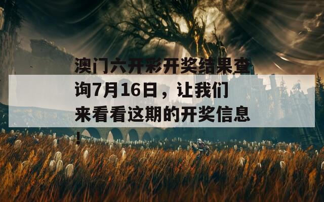 澳门六开彩开奖结果查询7月16日，让我们来看看这期的开奖信息！