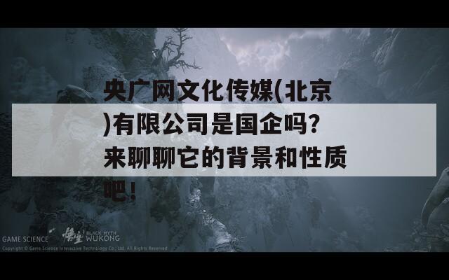 央广网文化传媒(北京)有限公司是国企吗？来聊聊它的背景和性质吧！