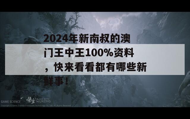 2024年新南叔的澳门王中王100%资料，快来看看都有哪些新鲜事！